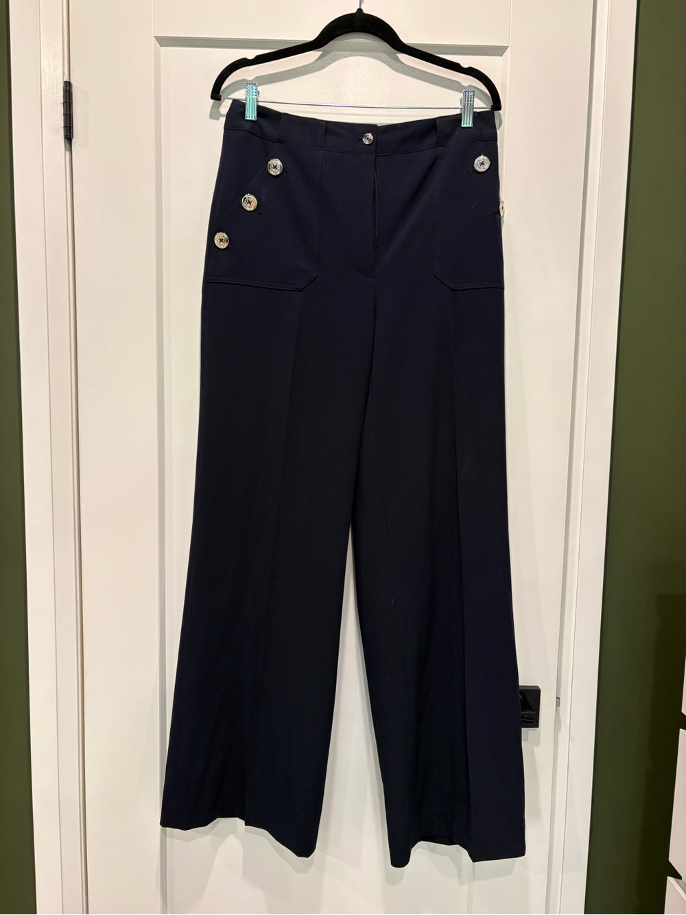 Tommy Hilfiger Navy Wide-Leg Pants with Button Accents - Picture 3 of 8